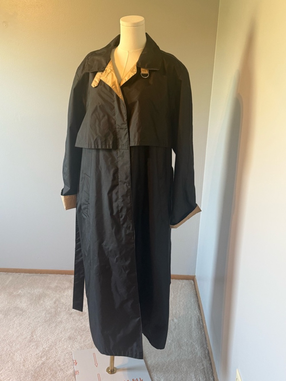Sterling Bay Black Coated Nylon Jacket Trench Rain Coat Vintage 14